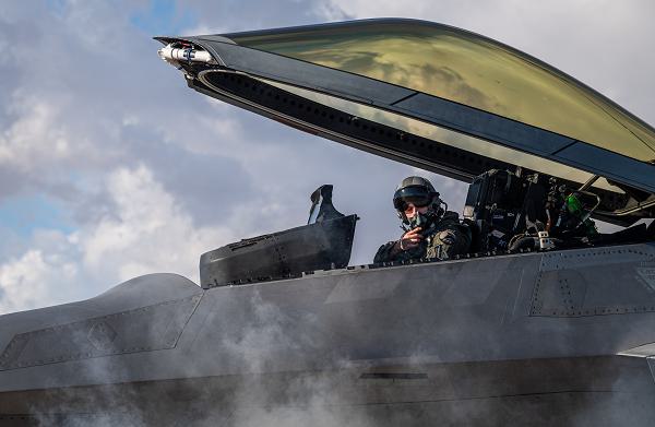 First Lt. Jake Heydinger, a pilot with the 525th Expeditionary Fighter Squadron, Joint Base Elmendorf-Richardson, Alaska, prepares for flight in support of exercise Bamboo Eagle 24-1 at Nellis Air Force Base, Nev., Jan. 25, 2024. Approximately 3,000 U.S. service members across four branches fly, maintain and support more than 150 aircraft from 24 units in more than 10 locations during Bamboo Eagle, a U.S. Air Force Warfare Center exercise executed during what would typically be the third week of Red Flag 24-1. (U.S. Air Force photo by Tech. Sgt. Curt Beach) 