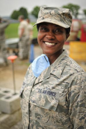 Air Force Tech. Sgt. Jeela Matthews, a member of the Tennessee Air National Guard’s 134th Civil Engineer Squadron support our troops airman offers deployment