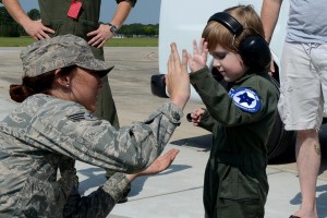 Declan Alexander high-fives a South Carolina Air National Guardsman support our troops us national guardsman high five