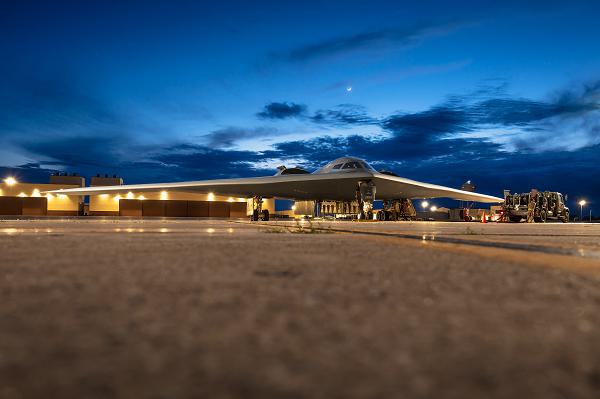 Airmen assigned to the 509th Logistics Readiness Squadron and 393rd Bomber Generation Squadron conduct hot-pit refueling for a B-2 Spirit at Whiteman Air Force Base, Mo., May 28, 2025. Hot-pit refueling is the practice of refueling an aircraft immediately after landing while keeping the engines running, which increases the response time in an operational environment and enables more effective power projection capabilities. (U.S. Air Force photo by Staff Sgt. Joshua Hastings) 