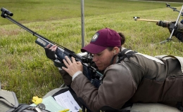Pennsylvania Army National Guard Staff Sgt. Amanda Elsenboss, a member of the All Guard national marksmanship team, shoots a .308-caliber rifle during the East Coast Full Bore Championships at Camp Butner, N.C., May 11, 2021. (Photo By: Sgt. 1st Class Whitney Hughes)