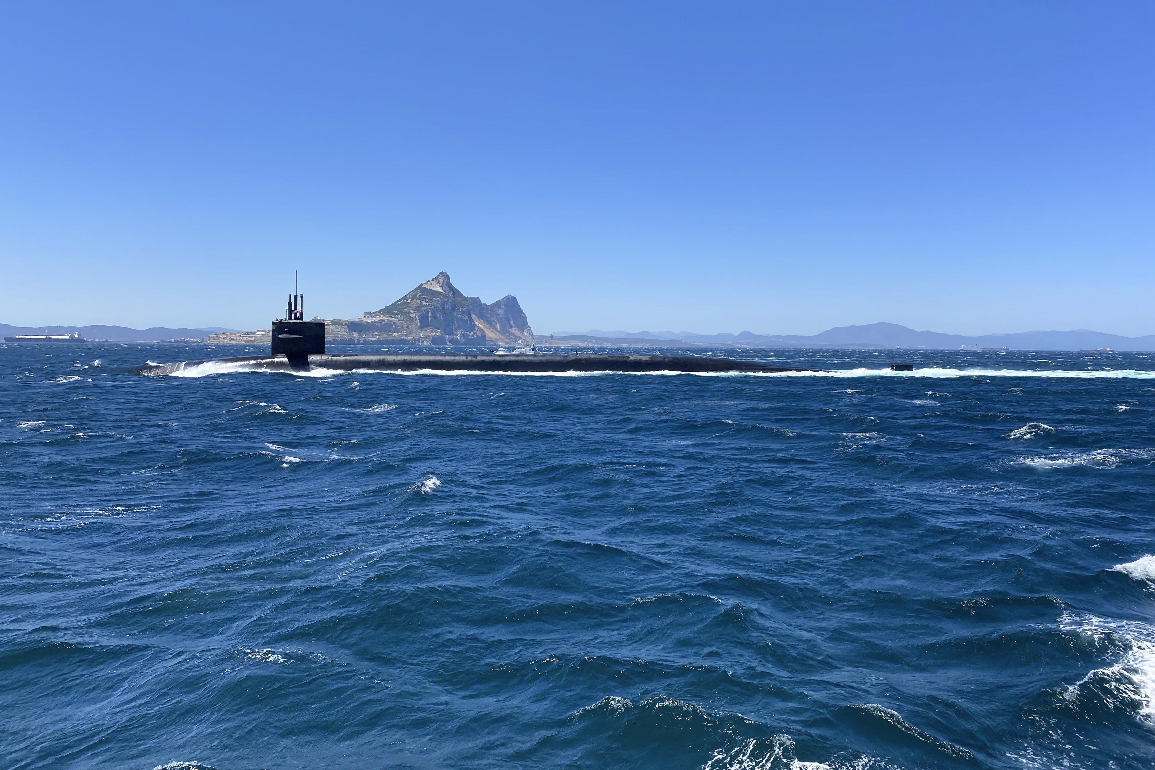 PORT OF GIBRALTAR (June 28, 2021) The ballistic missile submarine USS Alaska (SSBN 732) arrives at the Port of Gibraltar, June 28, 2021. This brief stop strengthens cooperation between the United States and the United Kingdom-Gibraltar, and demonstrates U.S. capability, readiness, flexibility, and continuing commitment as part of NATO. (U.S. Navy photo)