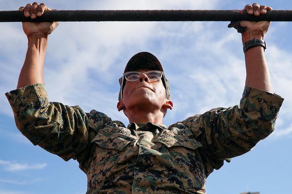 A U.S. Navy Sailor participates in a Marine Corps pull-up challenge at the EXPO on the Marina Green during San Francisco Fleet Week 2024 in San Francisco, Oct. 11, 2024. SFFW, now in its 43rd iteration, is a time-honored sea service celebration that allows citizens of the Bay Area to witness today’s maritime capabilities firsthand. Nearly 2,500 Sailors, Marines, and Coast Guardsmen will showcase their capabilities and equipment, participate in various community service events, and enjoy the hospitality of the Bay Area during the event. (U.S. Marine Corps photo by Lance Cpl. Avery Wayland)